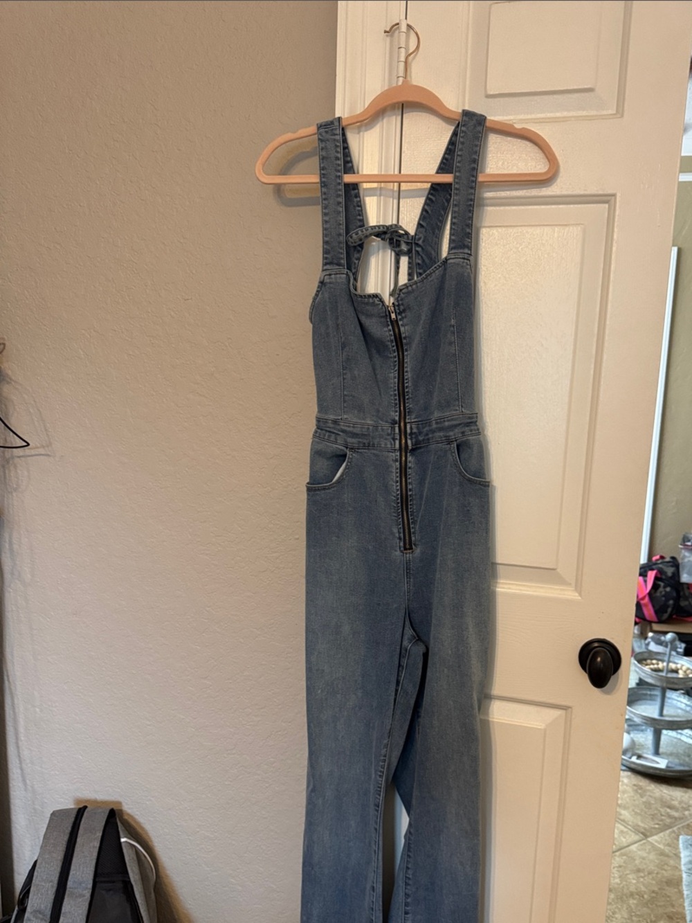 We The Free Blue Denim Zip-Front Overalls Jumpsuit